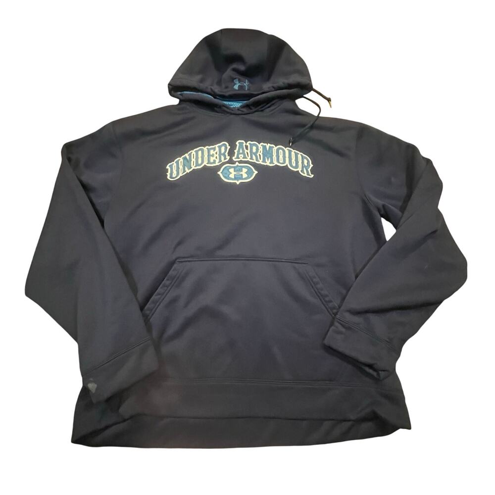 Under Armour Men XL Dark Blue Hoodie Spellout‎ Graphic Sweatshirt